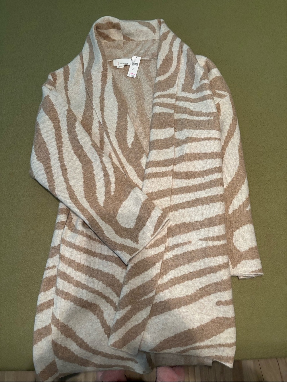 Anthropologie Zebra-Stripe Open Cardigan Sweater - Beige & Cream